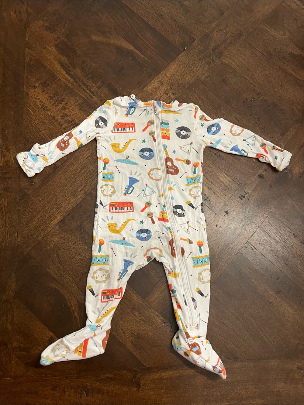 Angel Dear White Musical Print Zipper Footed Bamboo Sleeper